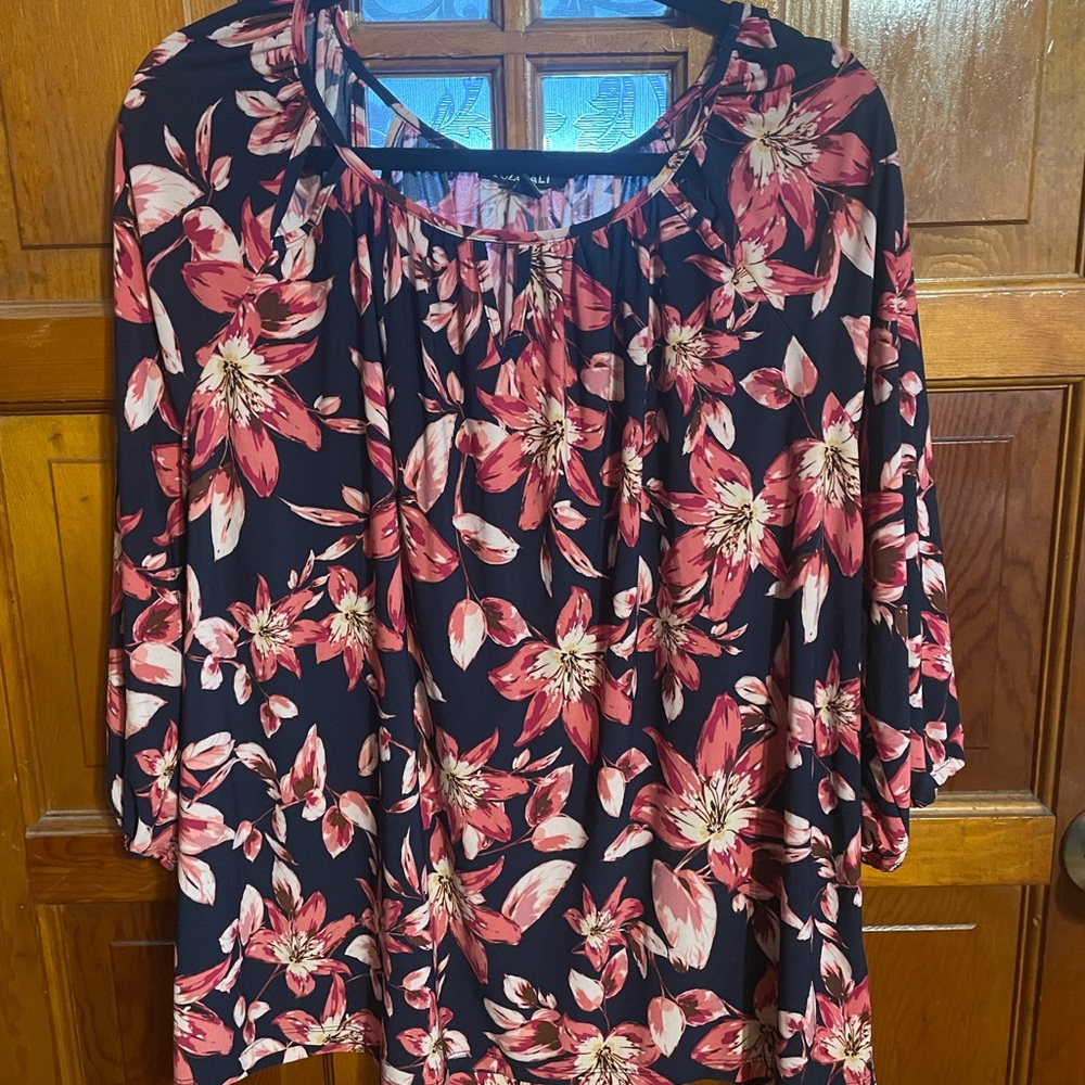 Roz & Ali Black and Pink Ruffled Blouse